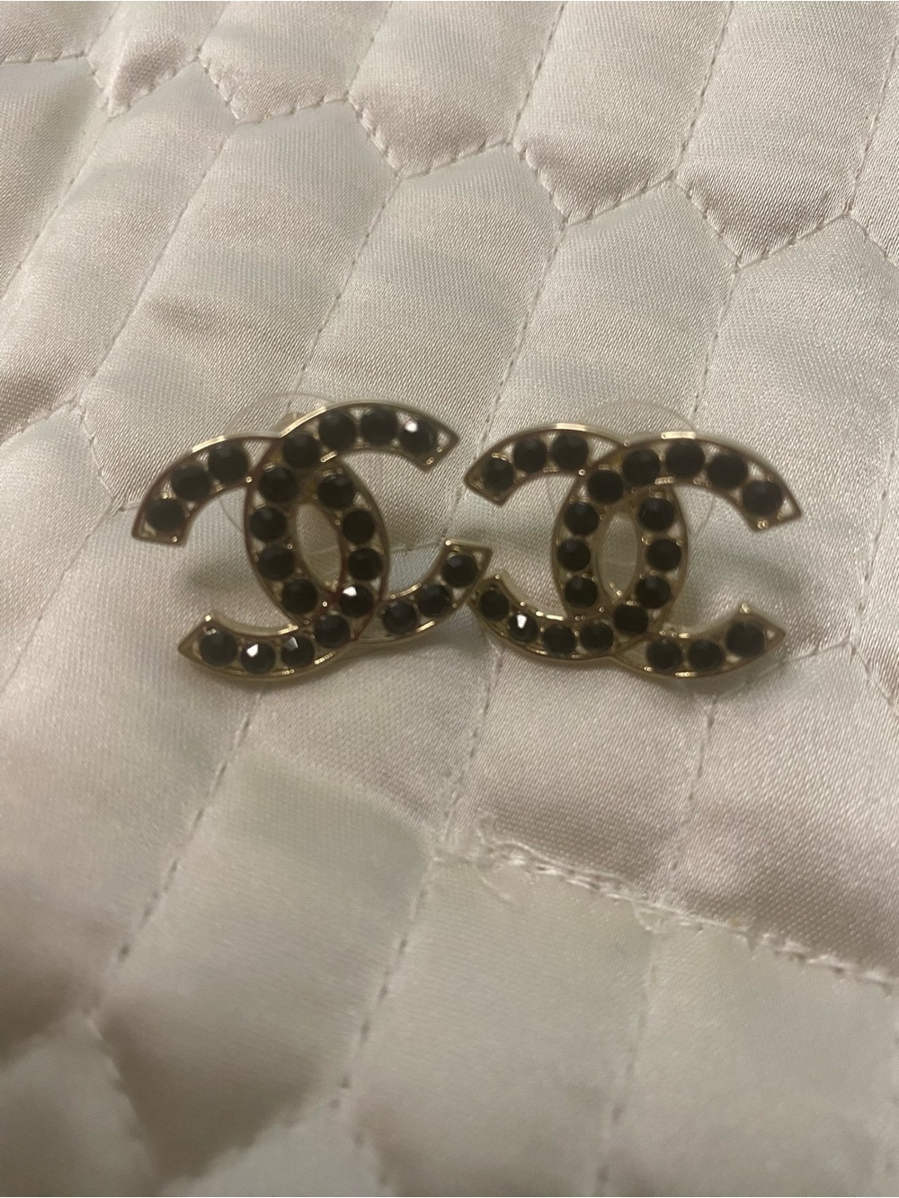 ChaneI Black Beaded Stud Earrings Gold- Tone Minimalist